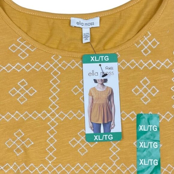 NWT ELLA MOSS Anthropologie Embroidered T-Shirt Sz XL Yellow - Picture 3 of 4